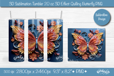 3d Butterfly tumbler wrap Butterfly 3d sublimation tumbler 3d Quilling