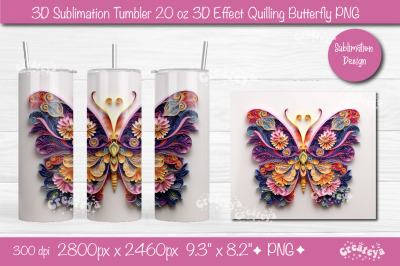 3d Butterfly tumbler wrap Butterfly 3d sublimation tumbler 3d Quilling