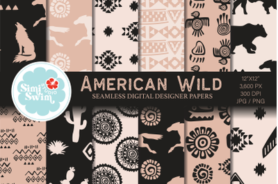 America Wild Digital Paper, Native America Digital Paper, American Ani