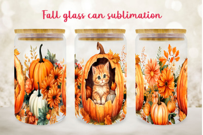 Fall glass can wrap design Autumn libby can sublimation png