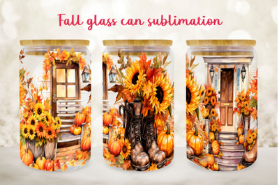 Fall glass can wrap design Autumn libby can sublimation png