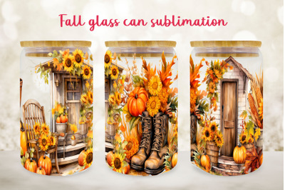 Fall glass can wrap design Autumn libby can sublimation png