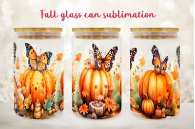 Fall glass can wrap design Autumn libby can sublimation png