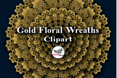 Gold Baroque Floral Wreaths Clipart