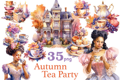 Black Woman Autumn Clipart | Tea Party