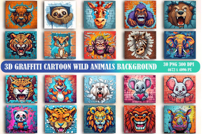 3D Graffiti Wild Animals Background