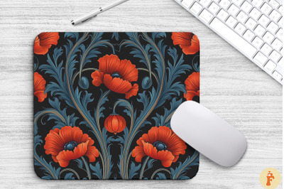 Poppy Floral Gothic Pattern Mouse Pad