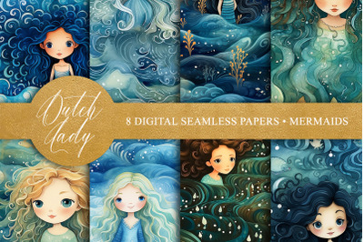 Seamless Mermaids In The Waves Patterns