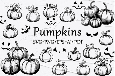 Pumpkins and faces Vector SVG Clipart