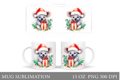 Cute Koala Watercolor Mug. Christmas Koala Mug Sublimation