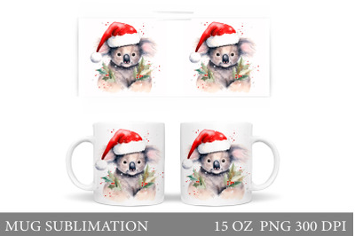 Christmas Koala Mug Sublimation. Watercolor Koala Mug Design