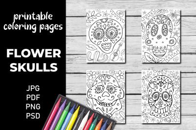 4 Skull Coloring Pages