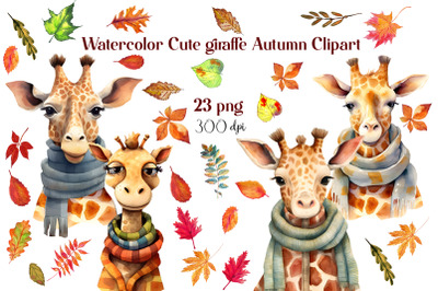 Giraffe In Autumn Clipart Bundle