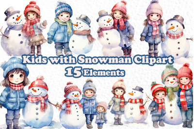 Watercolor snowman clipart Snowman and Kids,Christmas Png