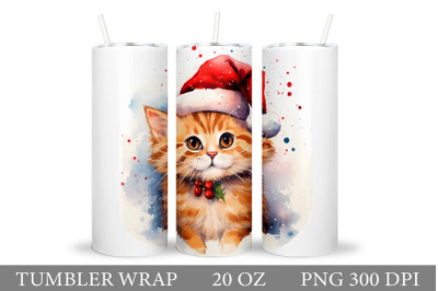 Cat Watercolor Tumbler. Christmas Cat Tumbler Sublimation