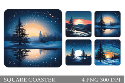 Winter Square Coaster. Christmas Tree Coaster Sublimation