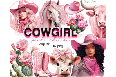Western Pink Cowgirls Clipart Bundle