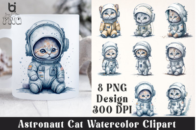 Astronaut Cat Watercolor Clipart&2C; Mug Sublimation Design