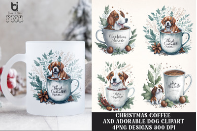 Christmas Coffee and Adorable Dog Clipart, Mug Sublimation