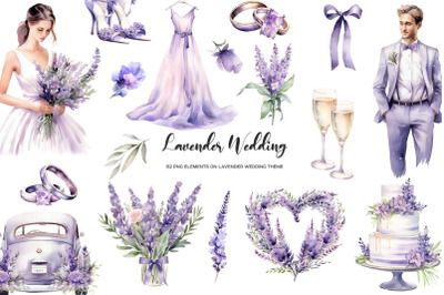 Watercolor lavender wedding clipart. Purple lavender wedding theme