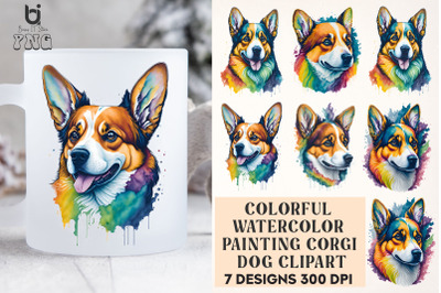 Colorful Watercolor Painting Corgi Dog Clipart, Mug Design