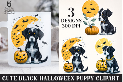 Cute Black Halloween Puppy Clipart, Dog Mug Subliamtion PNG