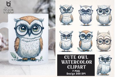 Cute Owl Watercolor Clipart, Owl Mug Sublimation PNG Design