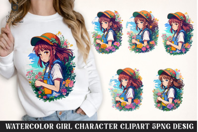 Girl Character T-Shirt Design, Girl Floral Sublimation PNG