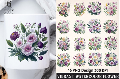 Vibrant Watercolor Flowers Clipart, Flowers Mug PNG Design