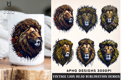 Vintage Lion Head Sublimation Design, Lion Mug Sublimation