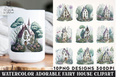Watercolor Adorable Fairy House Clipart, Mug Sublimation PNG