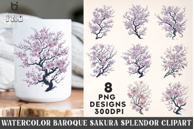 Watercolor Baroque Sakura Splendor Clipart,