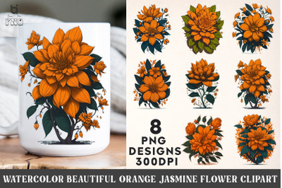 Watercolor Beautiful Orange Jasmine Flower Clipart, Mug PNG