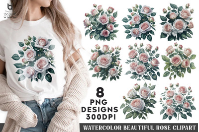 Watercolor Beautiful Rose Clipart, Rose Mug Sublimation PNG