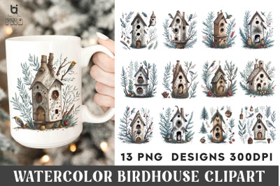 Watercolor Birdhouse Clipart, Birdhouse Mug Sublimation PNG