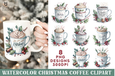 Watercolor Christmas Coffee Clipart, Christmas Mug PNG