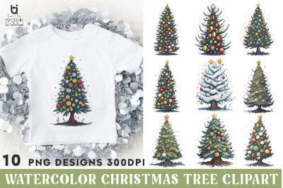 Watercolor Christmas Tree Clipart, Christmas Tree T-shirt