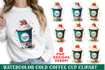 Watercolor Cold Coffee Cup Clipart, Coffee T-shirt Design