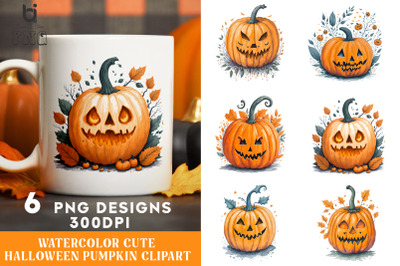 Watercolor Cute Halloween Pumpkin Clipart, Pumkin Mug PNG