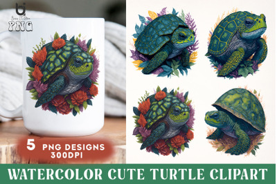 Watercolor Cute Turtle Clipart, Turtle Mug Sublimation PNG