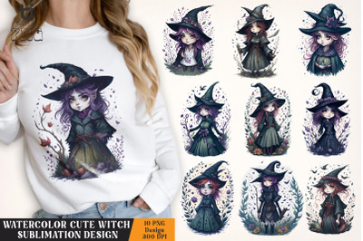 Watercolor Cute witch Sublimation Design, Witch T-shirt