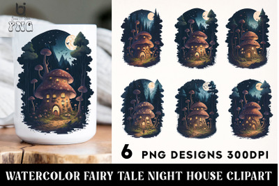 Watercolor Fairy Tale Night House Clipart, Mug Sublimation