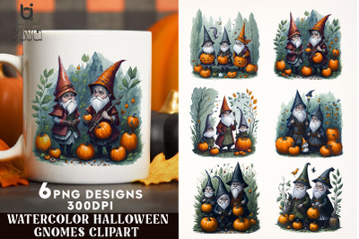 Watercolor Halloween Gnomes Clipart, Mug Sublimation Design