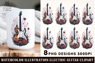 Watercolor Illustration Electric Guitar Clipart, Mug Sublimation Desig