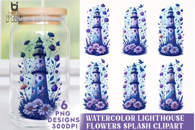 Watercolor Lighthouse Flowers Splash Clipart,