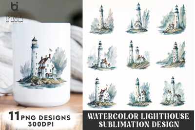 Watercolor lighthouse Sublimation Design, Mug PNG Design