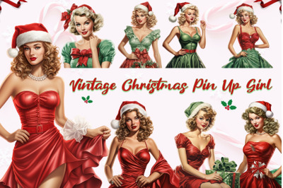 Vintage Christmas Pin Up Girl Clipart