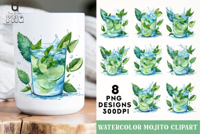 Watercolor Mojito Clipart, Mug Sublimation PNG Design
