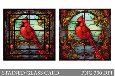 Stained Glass Cardinal Card. Stained Glass Bird Card Design