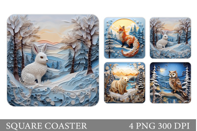 Animals Square Coaster Sublimation. Quilling Winter Coaster